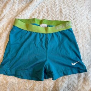 Nike Women's Teal and Lime Athletic Shorts